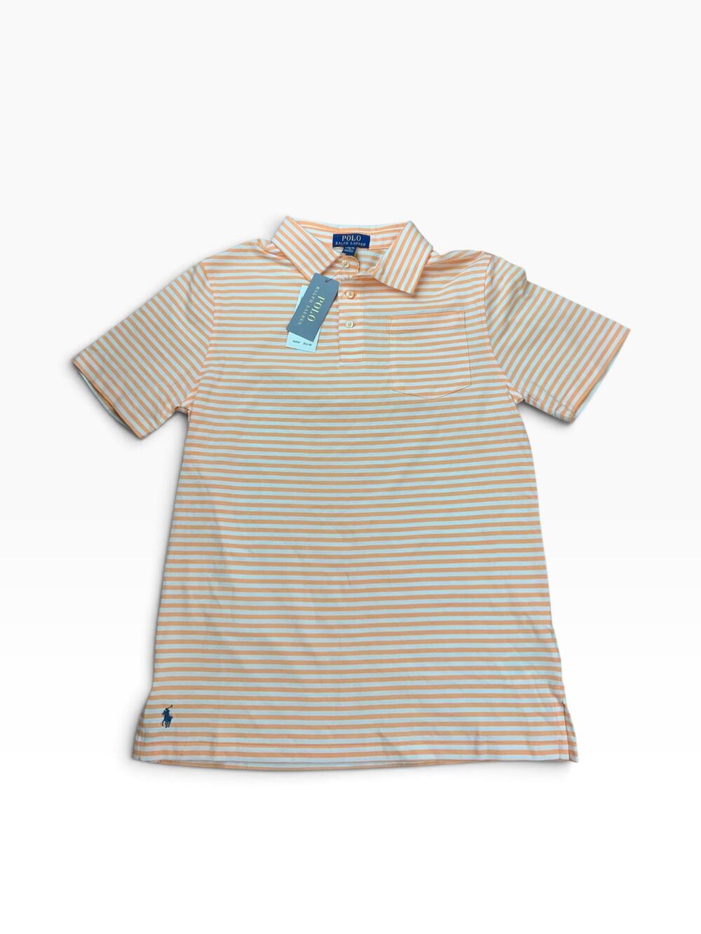 Polo Ralph Lauren Boys L 14-16 Polo Shirt Orange White Stripe Pocket NWT Preppy